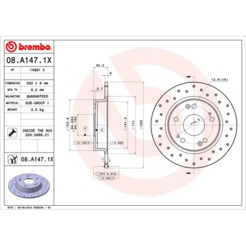 Δισκόπλακες HONDA CIVIC 2006 - 2009 ( FD / K / N ) BREMBO 08.A147.1X Δισκόπλακες HONDA CIVIC 2006 - 2009 ( FD / K / N ) BREMBO 08.A147.1X