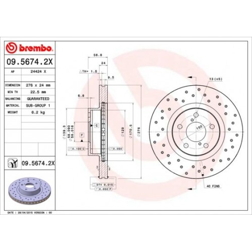 Δισκόπλακες SUBARU FORESTER 2000 - 2002 ( SF ) BREMBO 09.5674.2X Δισκόπλακες SUBARU FORESTER 2000 - 2002 ( SF ) BREMBO 09.5674.2X
