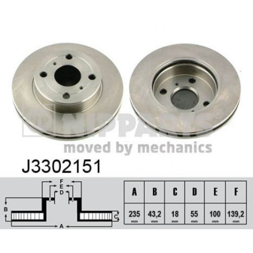 Δισκόπλακες TOYOTA YARIS 2003 - 2006 ( XP10 ) NIPPARTS J3302151