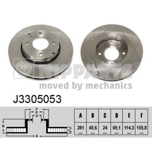 Δισκόπλακες MITSUBISHI CARISMA 1996 - 1999 ( DA ) NIPPARTS J3305053 Δισκόπλακες MITSUBISHI CARISMA 1996 - 1999 ( DA ) NIPPARTS J3305053