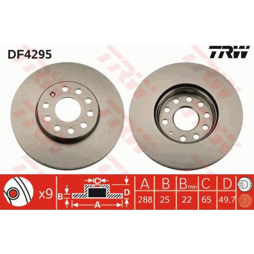 Δισκόπλακες VW GOLF 2004 - 2008 ( Mk5 ) TRW DF4295 Δισκόπλακες VW GOLF 2004 - 2008 ( Mk5 ) TRW DF4295