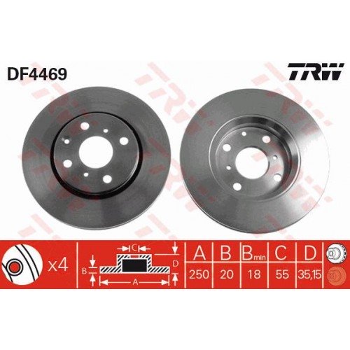 Δισκόπλακες TOYOTA AYGO 2005 - 2009 ( B10 ) TRW DF4469