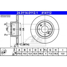 Δισκόπλακες CITROEN C5 2001 - 2004 ( DC ) ATE 24.0114-0112.1