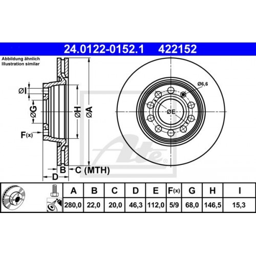 Δισκόπλακες VW PASSAT 1997 - 2000 ( 3B2 ) ATE 24.0122-0152.1