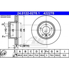 Δισκόπλακες BMW 3 Series 2012 - 2014 ( F30/31/34 ) ATE 24.0122-0278.1