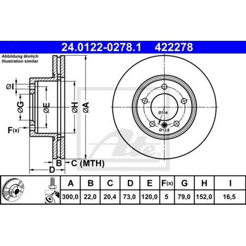 Δισκόπλακες BMW 3 Series 2012 - 2014 ( F30/31/34 ) ATE 24.0122-0278.1