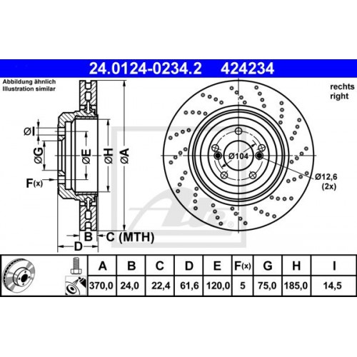 Δισκόπλακες BMW 5 Series 2003 - 2007 ( E60/1 ) ATE 24.0124-0234.2