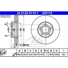 Δισκόπλακες VW PASSAT 2000 - 2005 ( 3B3 ) ATE 24.0125-0115.1
