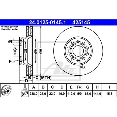Δισκόπλακες VW GOLF 2004 - 2008 ( Mk5 ) ATE 24.0125-0145.1