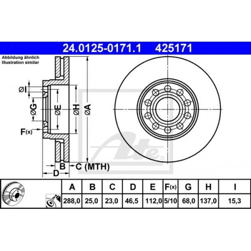 Δισκόπλακες VW PASSAT 2000 - 2005 ( 3B3 ) ATE 24.0125-0171.1