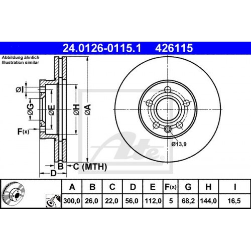 Δισκόπλακες VW SHARAN 2000 - 2010 ( 7M ) ATE 24.0126-0115.1