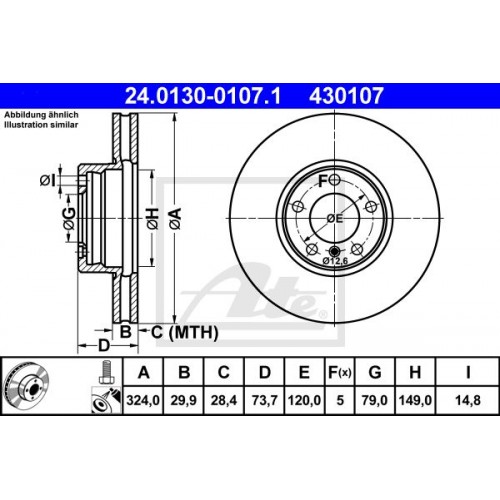 Δισκόπλακες BMW 5 Series 2000 - 2003 ( E39 F/L ) ATE 24.0130-0107.1