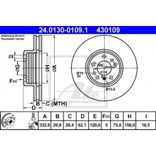 Δισκόπλακες BMW X3 2004 - 2007 ( Ε83 ) ATE 24.0130-0109.1