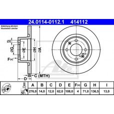 Δισκόπλακες CITROEN C5 2001 - 2004 ( DC ) ATE 24.0114-0112.1