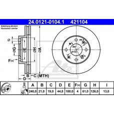 Δισκόπλακες HONDA CIVIC 1992 - 1995 ( EG / H / J ) ATE 24.0121-0104.1