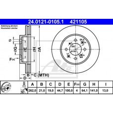 Δισκόπλακες HONDA CIVIC 2001 - 2004 ( EP / S / U / V / M ) ATE 24.0121-0105.1