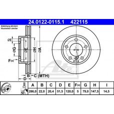 Δισκόπλακες BMW Z3 1996 - 2003 ( E36/8 ) ATE 24.0122-0115.1