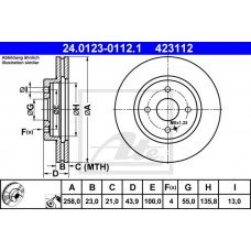 Δισκόπλακες MAZDA 2 2007 - 2010 ( DE ) ATE 24.0123-0112.1