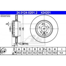 Δισκόπλακες BMW 5 Series 2003 - 2007 ( E60/1 ) ATE 24.0124-0201.2