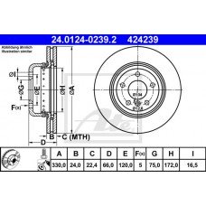 Δισκόπλακες BMW 5 Series 2010 - 2014 (F10) (F11) ATE 24.0124-0239.2