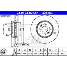 Δισκόπλακες RENAULT CAPTUR 2013 - 2017 ATE 24.0124-0253.1