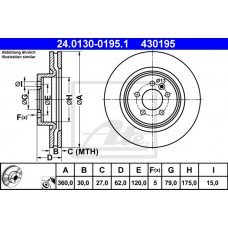 Δισκόπλακες LANDROVER DISCOVERY 2009 - 2014 ( LA ) IV ATE 24.0130-0195.1
