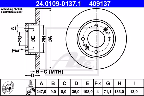 Δισκόπλακες PEUGEOT 307 2001 - 2005 ( 3A ) ( 3C ) ATE 24.0109-0137.1 Δισκόπλακες PEUGEOT 307 2001 - 2005 ( 3A ) ( 3C ) ATE 24.0109-0137.1
