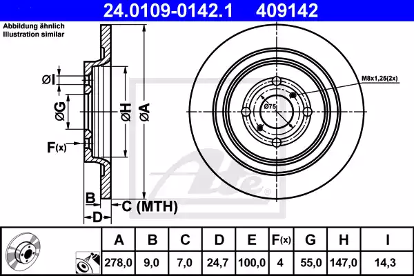 Δισκόπλακες TOYOTA YARIS 2006 - 2009 ( KL9 ) ATE 24.0109-0142.1
