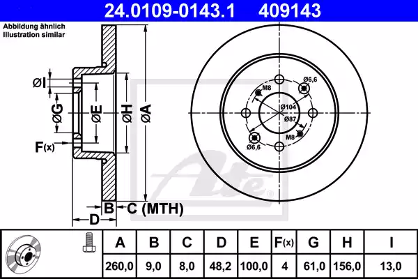 Δισκόπλακες HONDA CIVIC 2001 - 2004 ( EP / S / U / V / M ) ATE 24.0109-0143.1