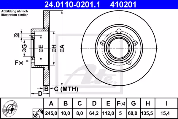 Δισκόπλακες VW PASSAT 2000 - 2005 ( 3B3 ) ATE 24.0110-0201.1