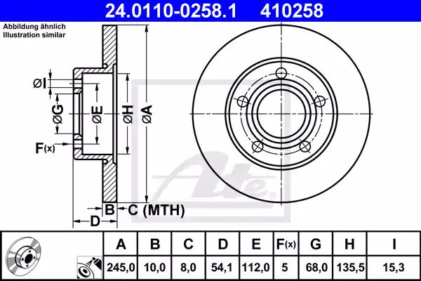 Δισκόπλακες AUDI A6 2002 - 2004 ( 4B ) ATE 24.0110-0258.1 Δισκόπλακες AUDI A6 2002 - 2004 ( 4B ) ATE 24.0110-0258.1