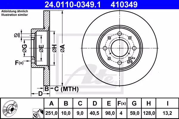 Δισκόπλακες ALFA ROMEO MITO 2008 - 2013 ATE 24.0110-0349.1