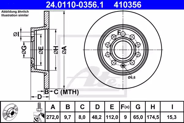 Δισκόπλακες VW GOLF 2008 - 2013 ( Mk6 ) ATE 24.0110-0356.1