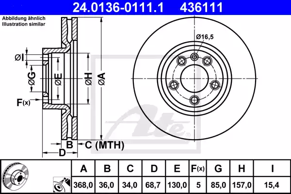 Δισκόπλακες VW TOUAREG 2003 - 2007 ( 7L ) ATE 24.0136-0111.1