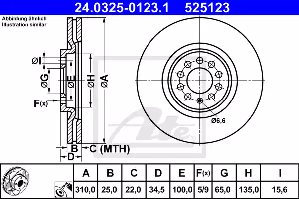 Δισκόπλακες VW NEW BEETLE 2005 - 2011 ( 9C1 ) ATE 24.0325-0123.1