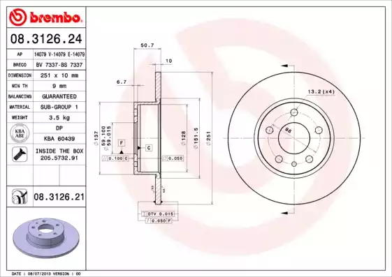 Δισκόπλακες ALFA ROMEO 147 2000 - 2004 ( 937 ) BREMBO 08.3126.24 Δισκόπλακες ALFA ROMEO 147 2000 - 2004 ( 937 ) BREMBO 08.3126.24