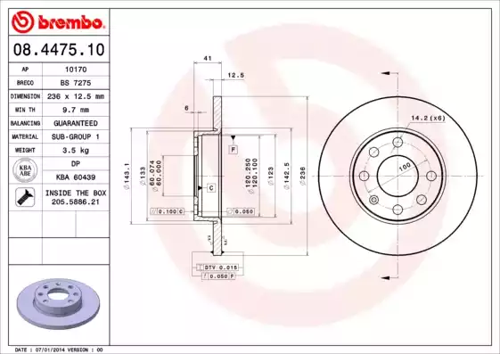 Δισκόπλακες OPEL KADETT 1984 - 1994 ( E ) BREMBO 08.4475.10 Δισκόπλακες OPEL KADETT 1984 - 1994 ( E ) BREMBO 08.4475.10