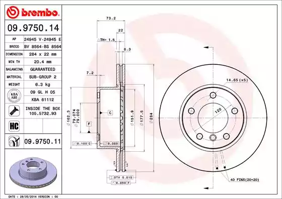 Δισκόπλακες BMW 1 Series 2004 - 2007 BREMBO 09.9750.14