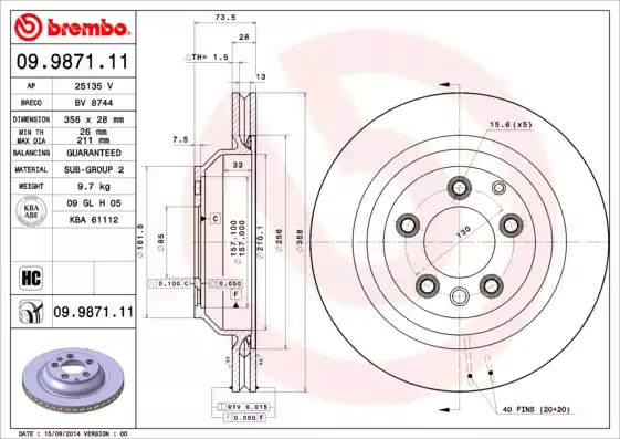 Δισκόπλακες VW TOUAREG 2003 - 2007 ( 7L ) BREMBO 09.9871.11