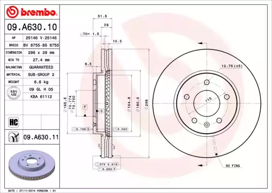 Δισκόπλακες OPEL ANTARA 2006 - 2010 BREMBO 09.A630.10