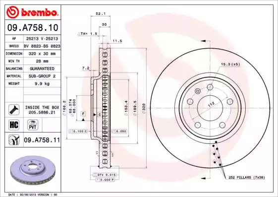 Δισκόπλακες AUDI A4 2008 - 2011 ( 8K ) BREMBO 09.A758.11 Δισκόπλακες AUDI A4 2008 - 2011 ( 8K ) BREMBO 09.A758.11