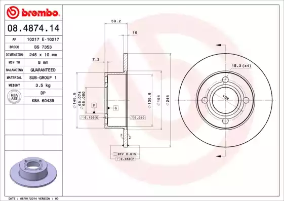 Δισκόπλακες AUDI 80 1986 - 1991 ( 89 ) ( 89Q ) ( 8A ) ( B3 ) BREMBO 08.4874.14