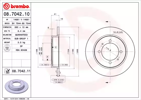 Δισκόπλακες MITSUBISHI CARISMA 1996 - 1999 ( DA ) BREMBO 08.7042.10