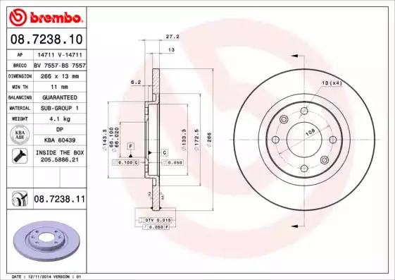 Δισκόπλακες PEUGEOT PARTNER Combispace 1996 - 2002 BREMBO 08.7238.10