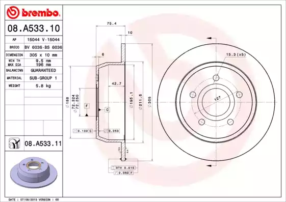 Δισκόπλακες JEEP GRAND CHEROKEE 2003 - 2005 ( WJ ) ( WG ) BREMBO 08.A533.11