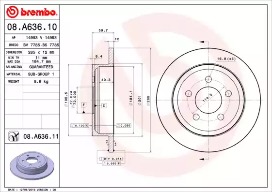 Δισκόπλακες JEEP CHEROKEE 2002 -2005 ( KJ ) BREMBO 08.A636.10