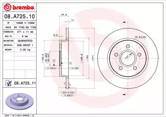 Δισκόπλακες FORD FOCUS 2011 - 2014 BREMBO 08.A725.10