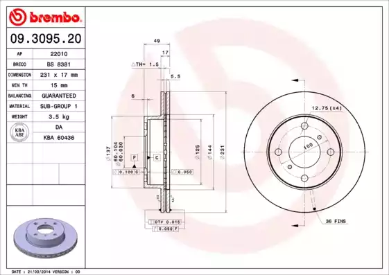 Δισκόπλακες SUZUKI ALTO 2002 - 2008 ( RF ) BREMBO 09.3095.20
