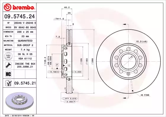 Δισκόπλακες AUDI 100 1991 - 1995 ( 4A ) ( C4 ) BREMBO 09.5745.24