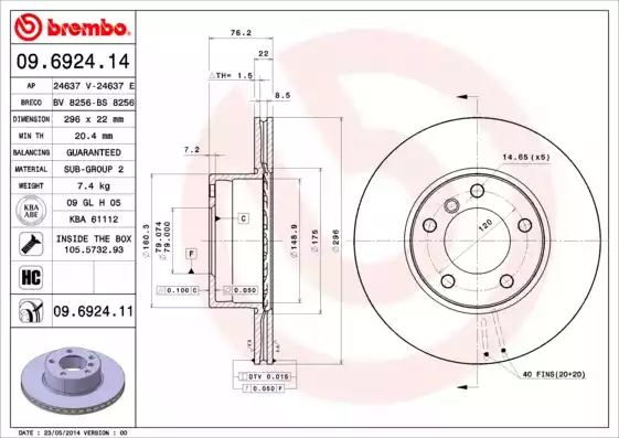 Δισκόπλακες BMW 5 Series 2000 - 2003 ( E39 F/L ) BREMBO 09.6924.14